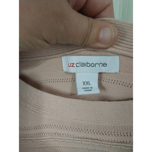 Liz Claiborne Woman XXL Sweater Rose Quartz Textured Striped Runched Side 3/4... - Picture 6 of 12